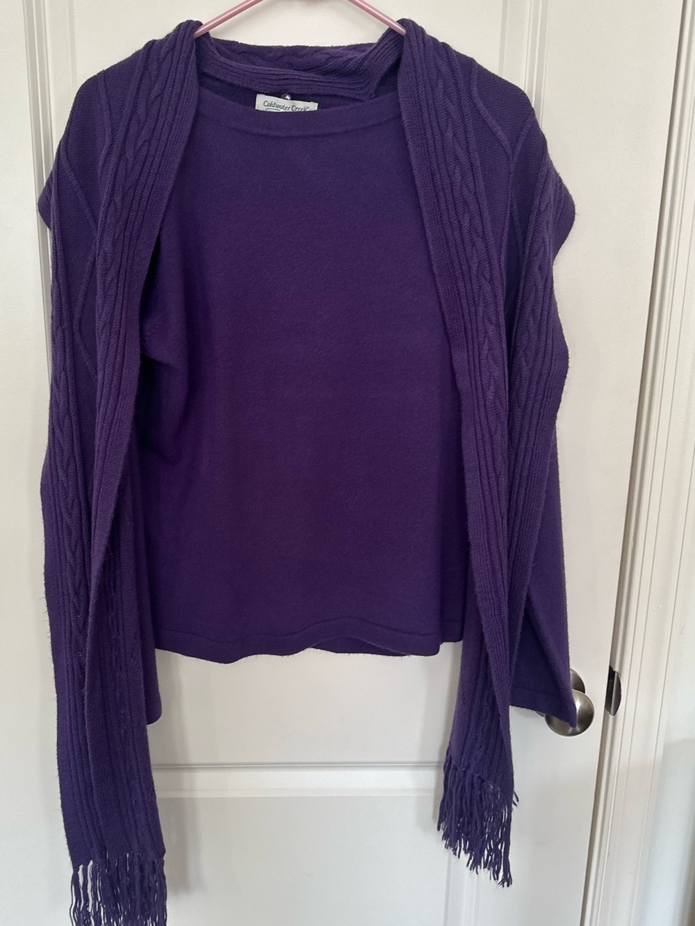Coldwater Creek Purple Cable-Knit Open Front Sweater Wrap